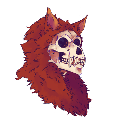 a bust of a skeletal werewolf with reddish brown fur